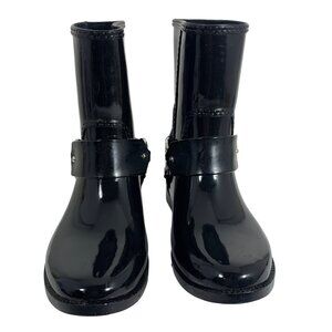 Michael Kors Fulton Harness Rain Booties Black Ankle Boots Womens SZ 7 Silver MK
